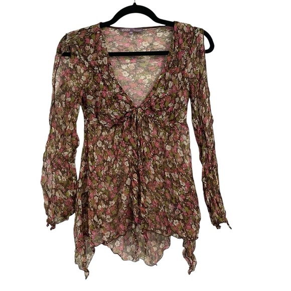 Hale Bob Silk Sheer Y2K Floral Long sleeve Blouse Size XS - Picture 1 of 9
